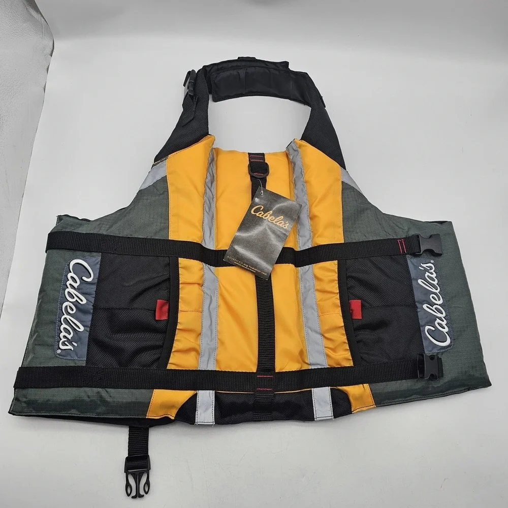 Cabela's Advanced Dog Life Jacket Large Yellow Gray Nylon Rescue Handle Vest